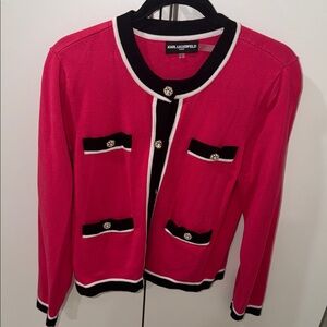 Karl Lagerfeld Fuchsia Cardigan with Black and White Accents